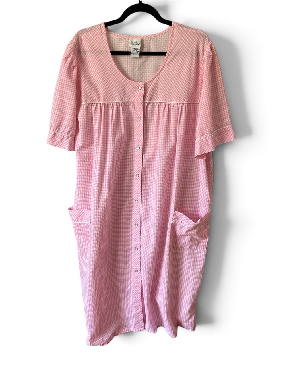 Carole Pink Gingham Seersucker Snap-Front House Dress w/ Pockets 2X Cottagecore
